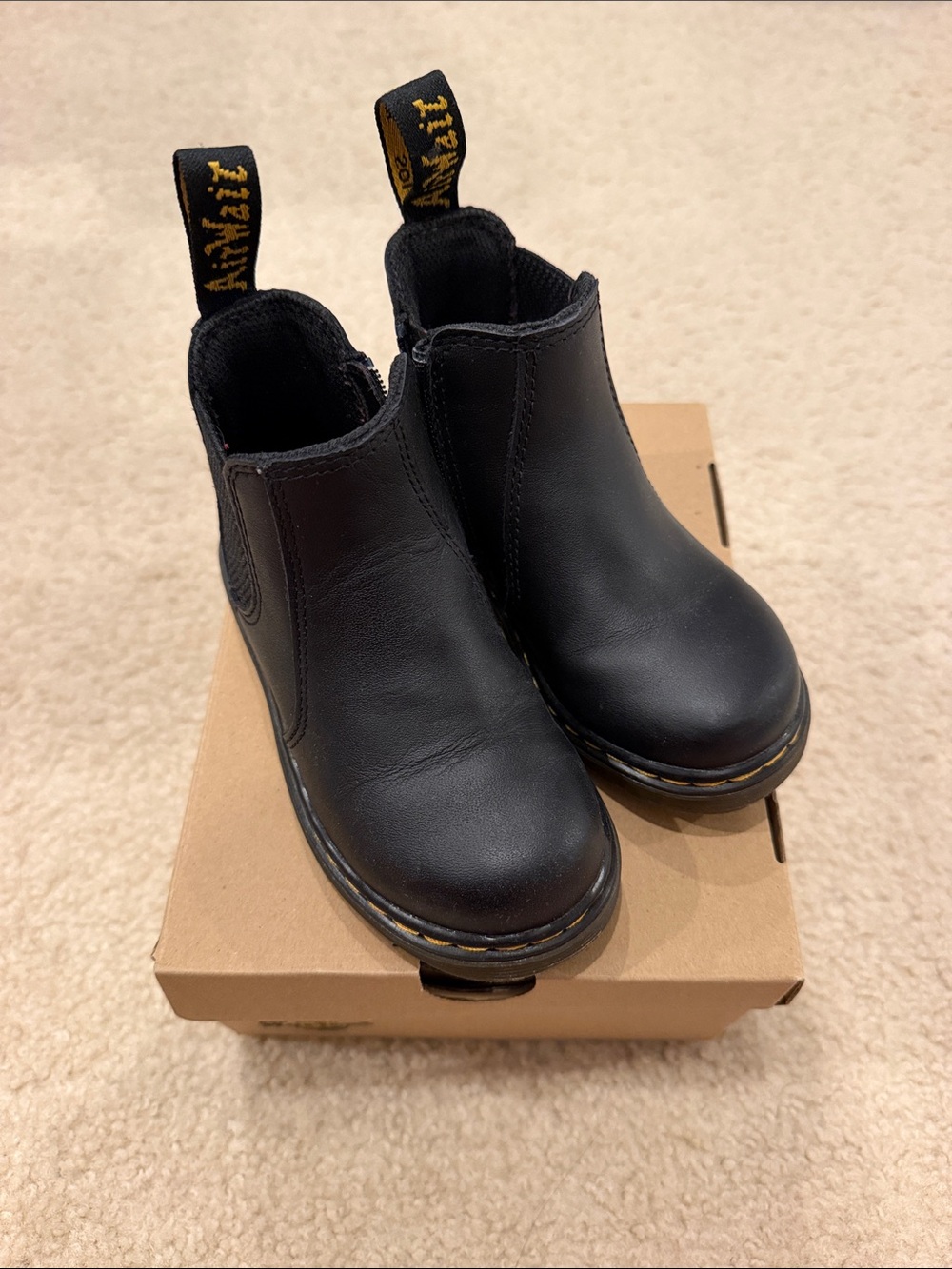 Dr. Martens Kids Black Chelsea Boots with Yellow Heel Loop